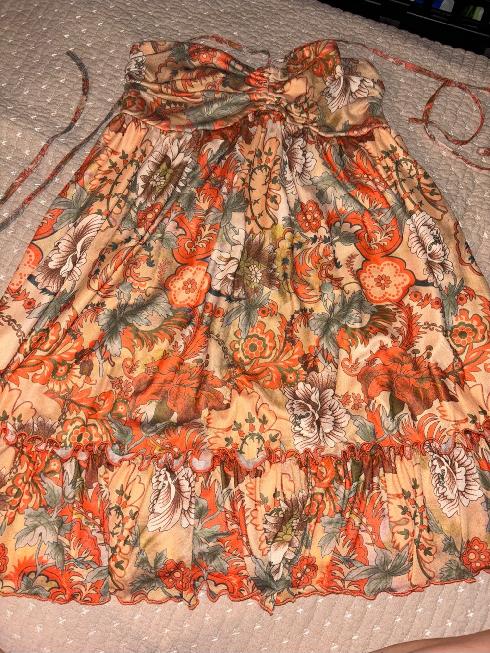 Floral Boho Tie-Top Sundress in Peach & Orange